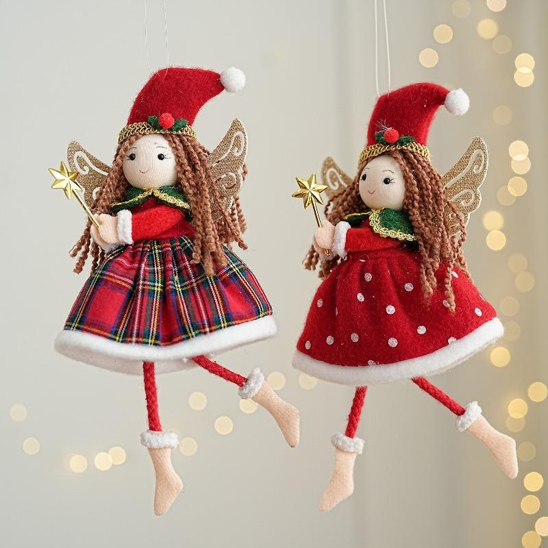 Sitting Elf Doll Angel Pendant Cute Little Girl Christmas Tree Ornaments Hanging Decorations Kids Children Day Gift