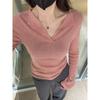 Женский трикотажный свитер премиум-класса с V-образным вырезом из мягкой восковой шерсти, тонкая облегающая базовая рубашка для весны и осени, топ с темпераментом на плечах