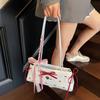 Contrast Color Bow PU Shoulder Bag Lace Ribbon Underarm Bags Shopping French Stick Handbag  Daily