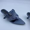 Fashion Brand Blue Denim Belt Buckle Hollow Out Fashion Slippers Summer New Comfortable Women's 5.5cm Low Heel Commuting Sandals Size 43
