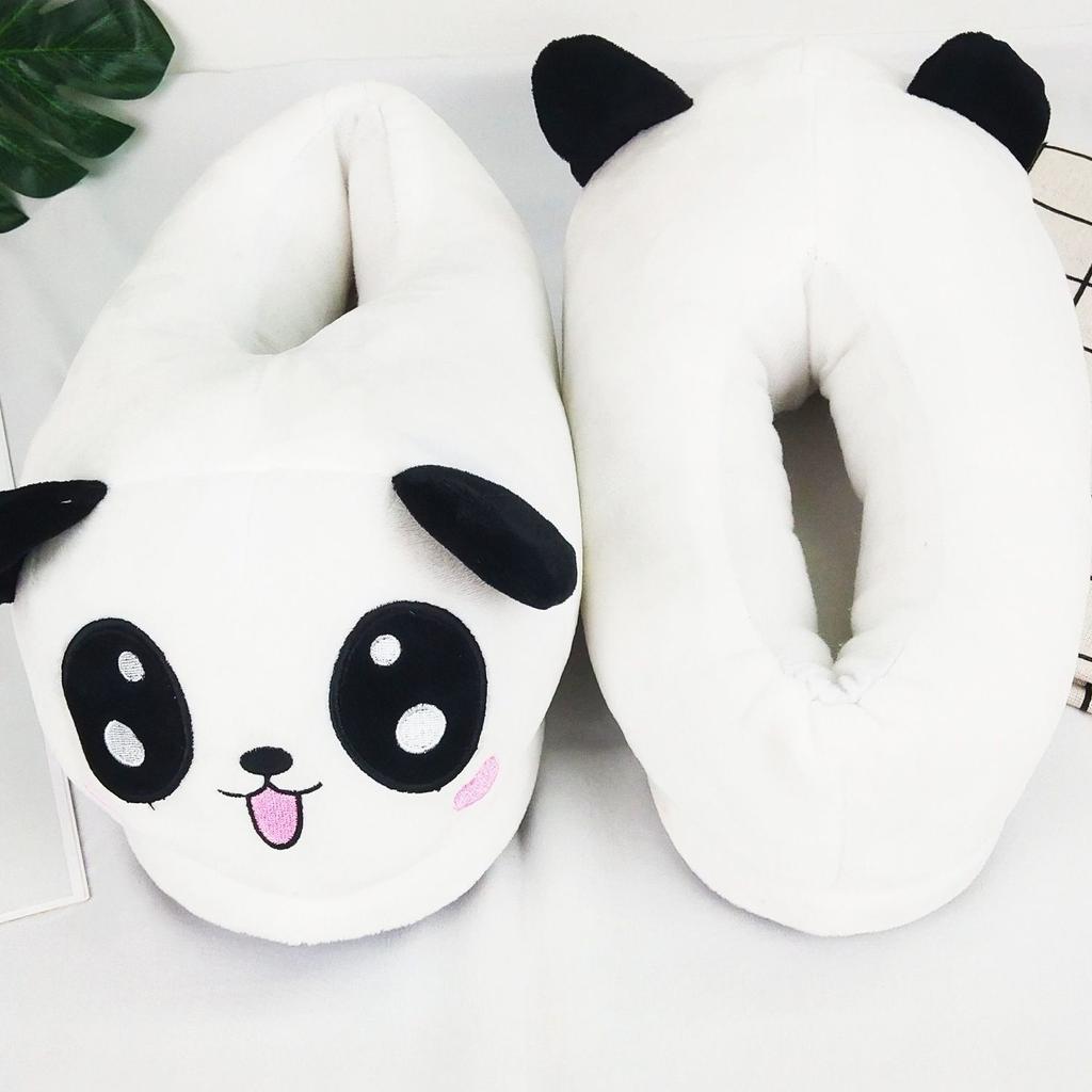 White Cartoon Panda Slippers Novelty Slippers Nonslip Funny One Size Plush Winter Indoor Warm for Bedroom Shoes Home Slippers