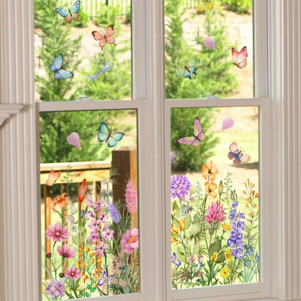 Colored Butterfly And Flower Static Wall Stickers Window Glass Stickers  Colorful Electrostatic Stickers DIY Home Decoration