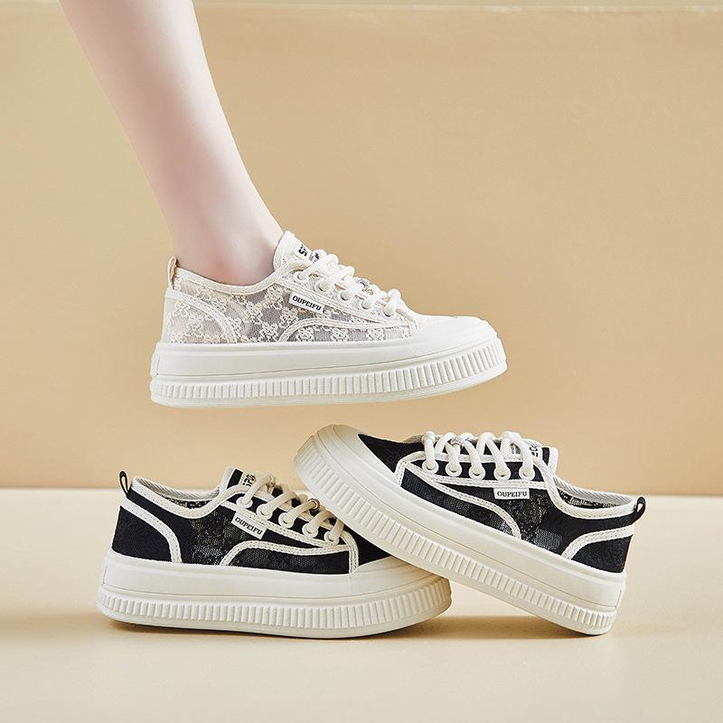 Summer Mesh Canvas Shoes for Students, Thick Soled Height Increasing Sports Board Shoes