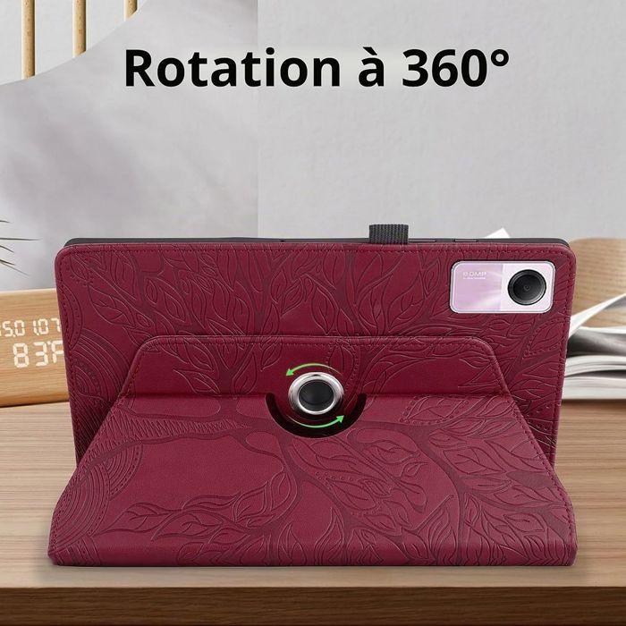 Coque pour Xiaomi Redmi Pad SE 11 Pouces, Etui Rotatif Synthécuir Rouge Motif Arbre