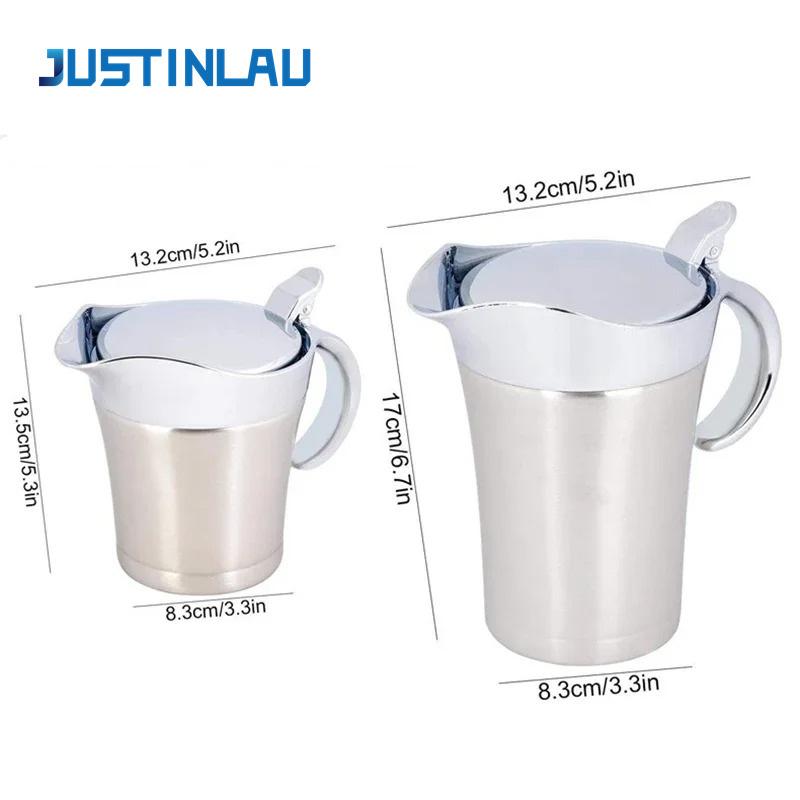 Stainless Steel Gravy Jug Double Insulated Steak Sauce Jug with Lid Portable Juice Tomato Sauce Jug Dining Table Seasoning Tools