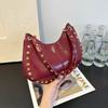 Shoulder Bag for Women Rivet Punk Underarm Bag PU Leather Studded Clutch Purse Trendy Hobo Purse for Work Travel Shopping