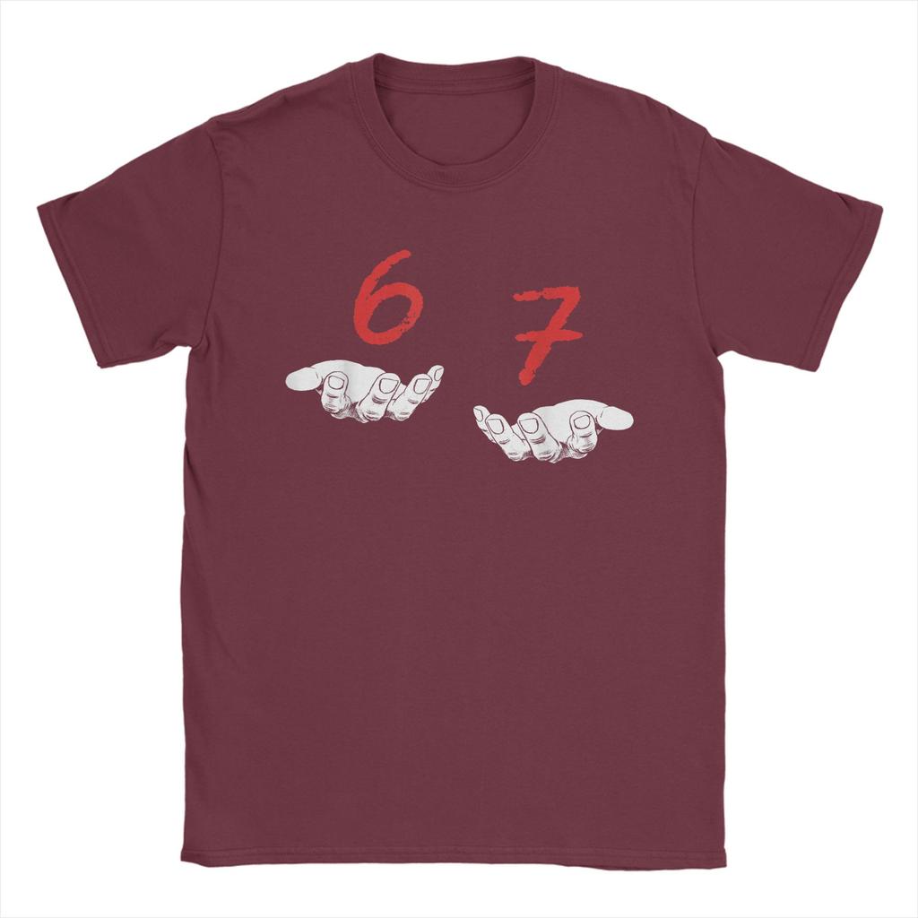 Leisure Six Seven 6 7 Meme Funny Hands T-Shirt Men O Neck Cotton T Shirts Gen-Alpha Slang Short Sleeve Tees Printing merchandise