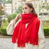 Red Scarf for Women Winter High End Thickened Wool Scarf Versatile Men's Shawl Solid Color Cashmere Scarf
