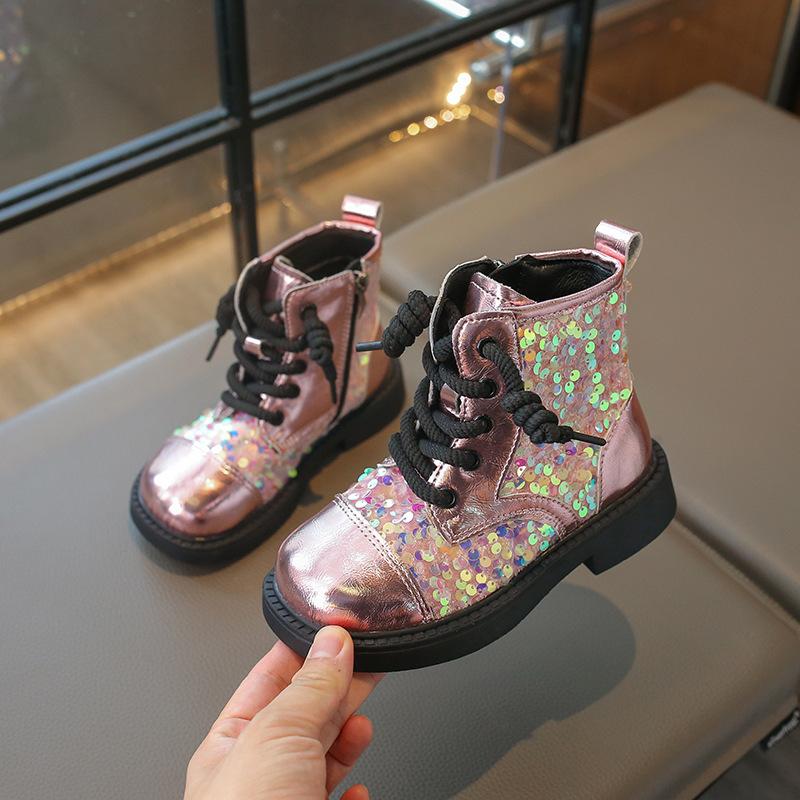Осень Новая Мода Женские Ботинки Блестки Милые Туфли для Девочек Дышащие Удобные Детская Обувь Тренд Туфли Принцессы Ботильоны для Женщин