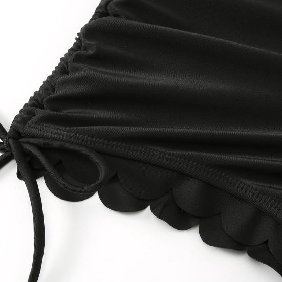 Swimming Trunks with Side Slit Adjustable Drawstring Belt Pleated Solid Color High Waist Swimming Shorts