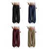 Women Pants Button Zipper Closure Straight Wide Leg Trousers with Pockets Solid Color Loose Fit Lounge Pants Daily