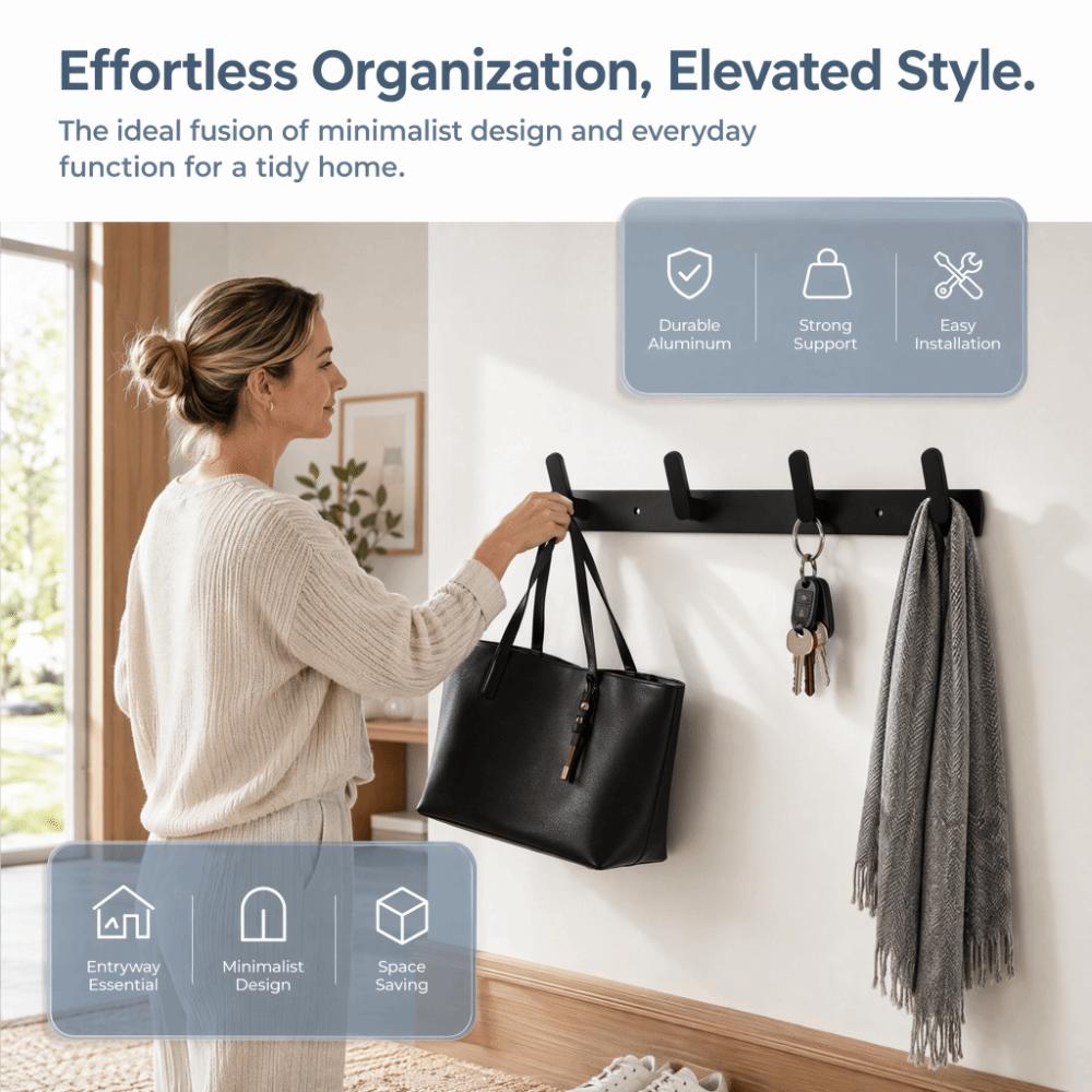 4 Hooks Coat Rack Aluminum Towel Rack Modern Wall Hook Space Saving