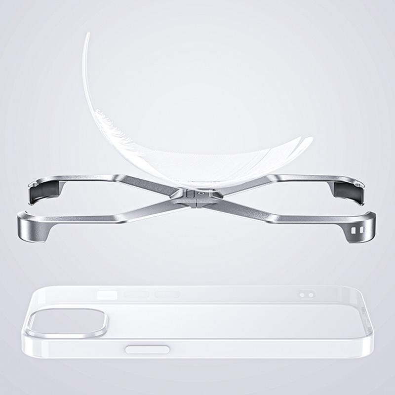 Для iPhone 15 Pro Безрамочный чехол X-образной формы Минималистичный из алюминиевого сплава Тонкая бамперная накладка