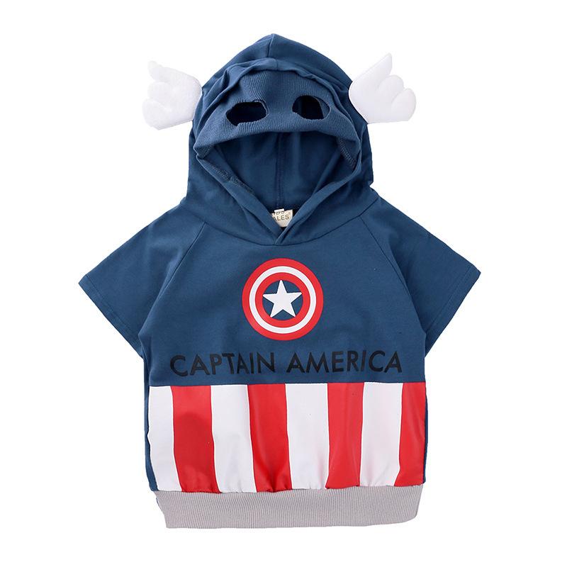 Kids Summer Cartoon Hooded Short Sleeve T-Shirt with Fun Mask Top