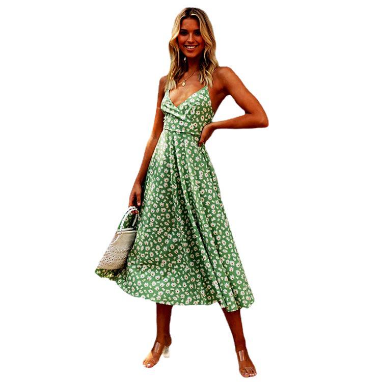 2023 Bohemian Print Beach Dress - Women's Sexy Spring/Summer Suspender Style