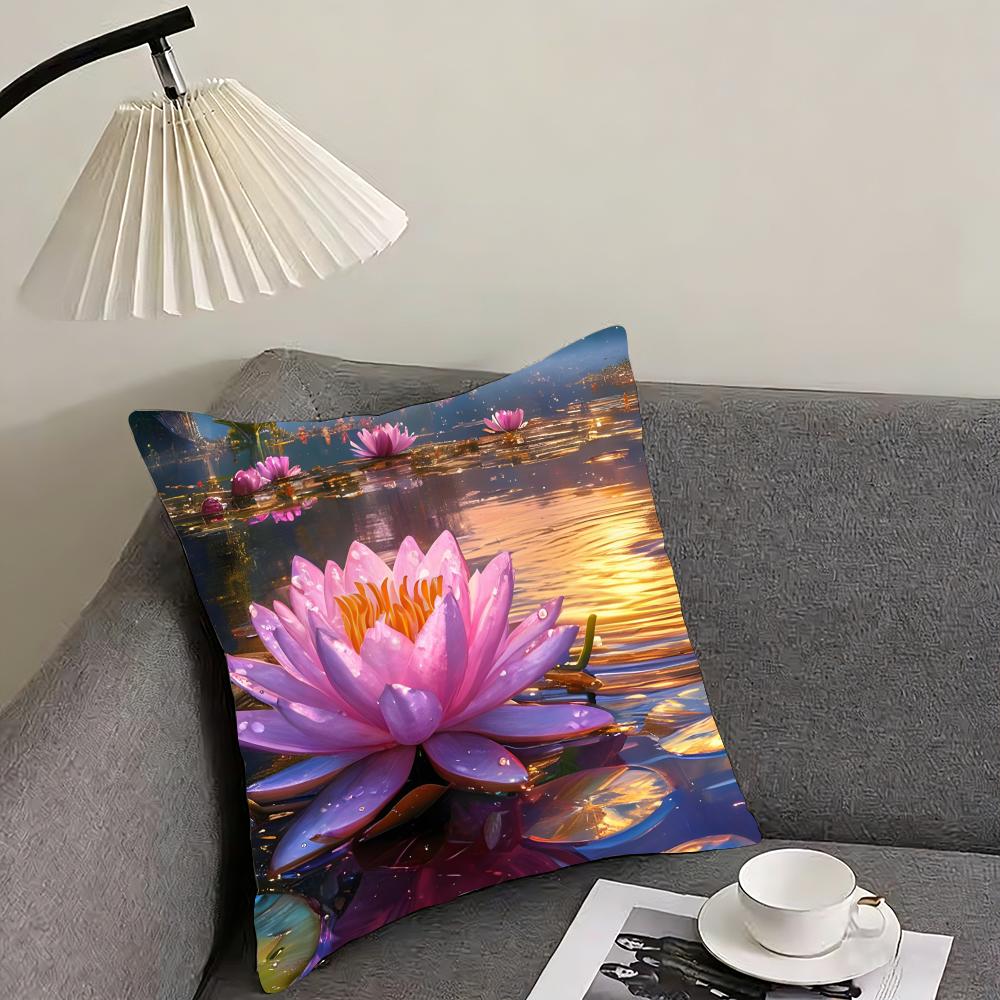 Lotus Fashion Cushion Cover Pillowcase Ultra Soft Skin Friendly Fabric Cloud Like Comfort Concealed Zipper