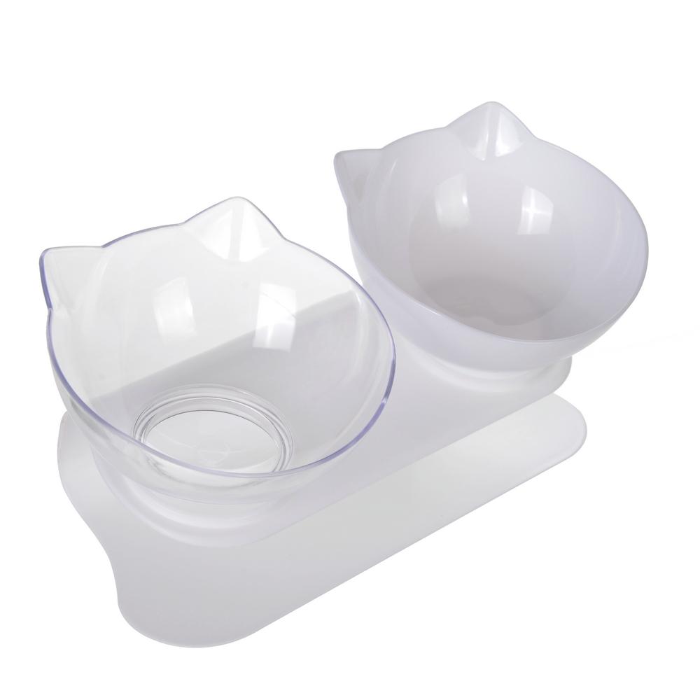 Двойные симпатичные высокие миски для кошек с подставкой, защитой от шеи, миска для корма и воды для маленьких кошек и собак, черные, белые, прозрачные