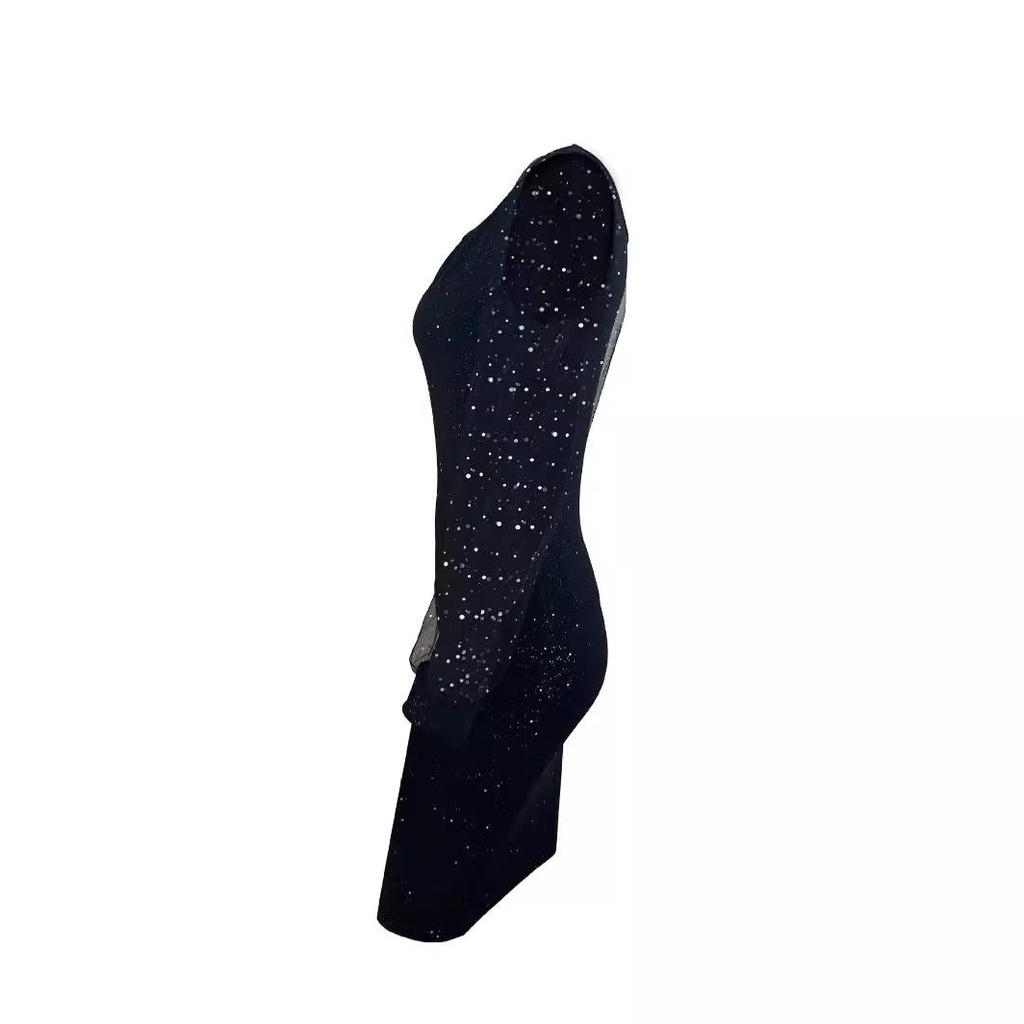 Элегантное вечернее платье-бодикон с V-образным вырезом и сетчатыми рукавами для женщин, 2024