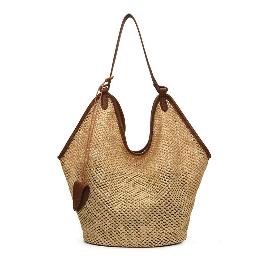Parent Shoulder Bag Straw Woven Bag Tote Bagwith Sunglasses Clip Hollow Shoulder Bag Holiday