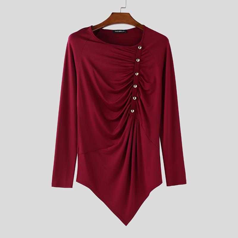 INCERUN Spring Men Long Sleeve Irregular Twisted Casual Fitted T-Shirts Tops Undershirts