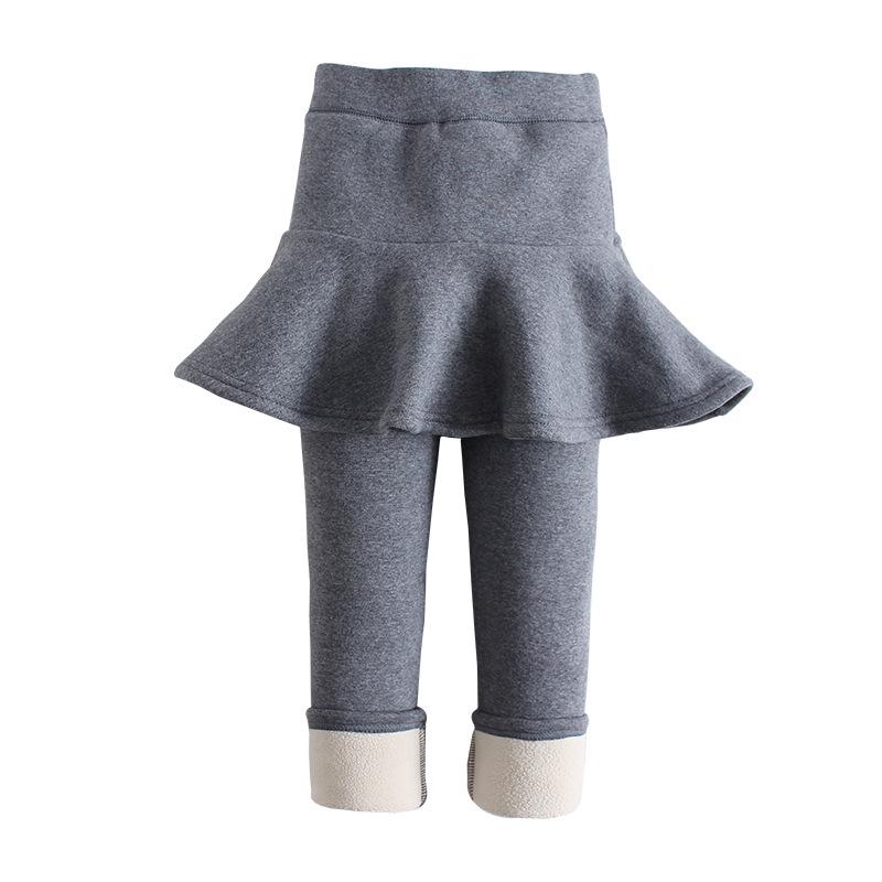 Girls' Winter Fleece-Lined Skirt Leggings - Thick Pure Cotton, Solid Colors, for Middle and Large Children