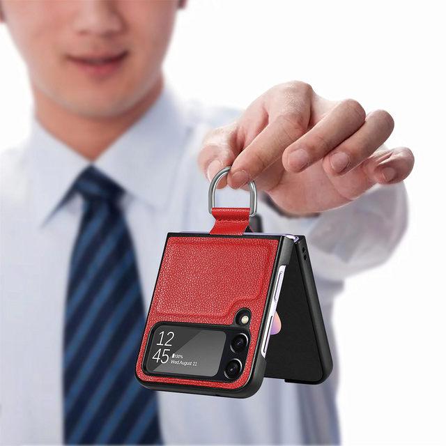 Матовый кожаный чехол для телефона с точным вырезом для Samsung Galaxy Z Flip 4 5g Flip4 Flip3 Flip 3, чехол для мобильного телефона с кольцом на палец