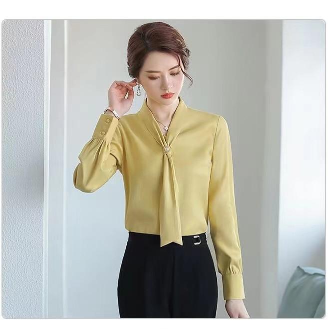 Women Spring Autumn Blouses Shirts Lady Casual Long Sleeve Bow Tie Collar Blusas