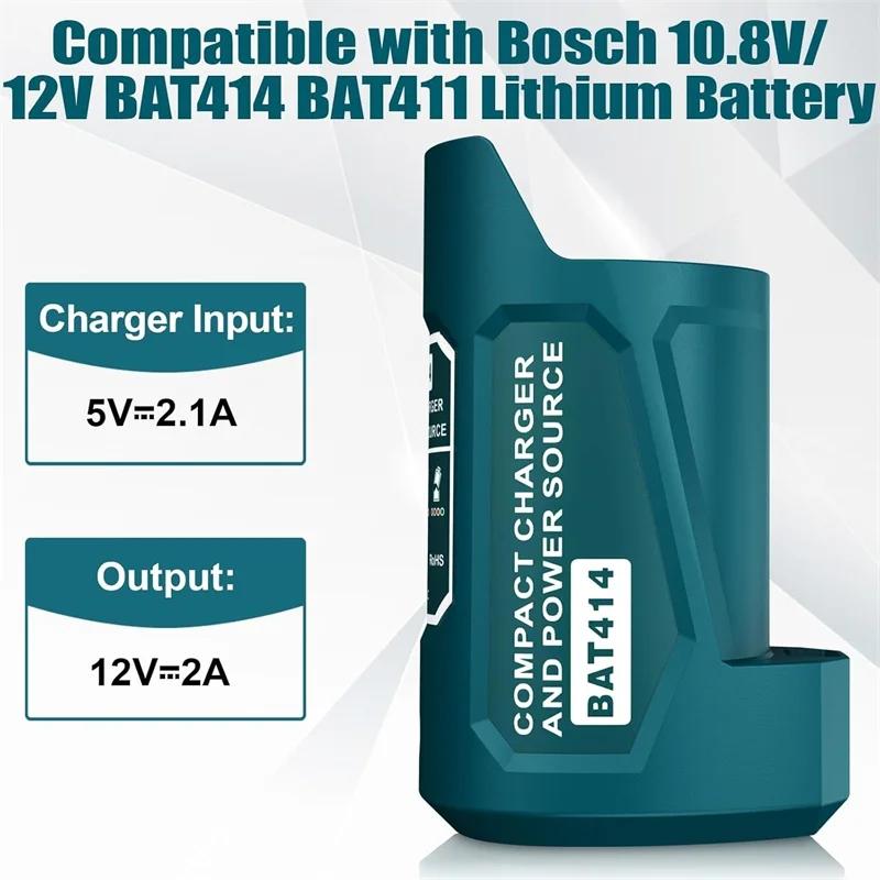 USB-адаптер для зарядки устройств от источника питания Bosch 10,8 В/12 В с литий-ионным аккумулятором, с портами Type-C и USB и розеткой DC 12 В