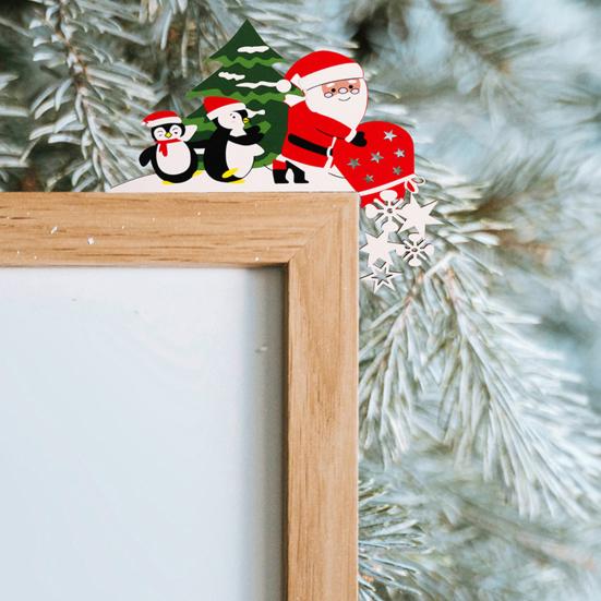 Christmas Door Topper Decoration Wood Santa Claus Reindeer Door Frame Corner Sign for Front Door Window Mantel Shelf Cabinet Home Indoor Decor