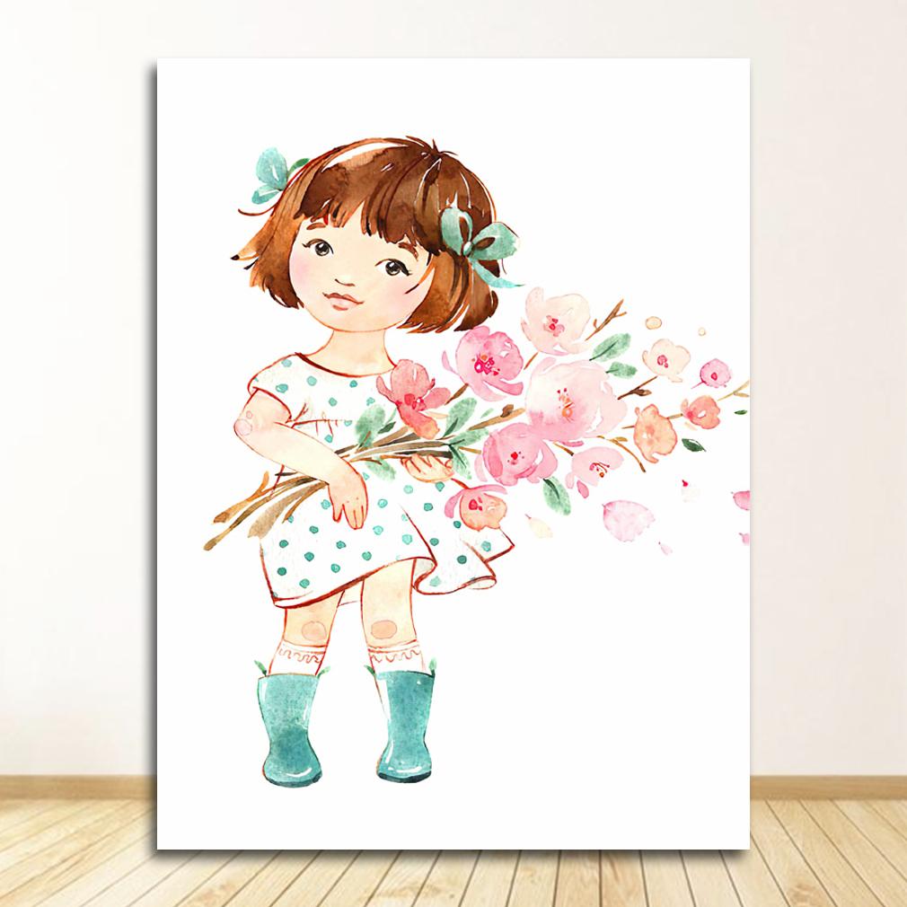 Настенные картины для детской комнаты, декор для детской комнаты, милый зонтик с розами для маленьких девочек, плакаты на скандинавскую тему и принты, настенная живопись на холсте