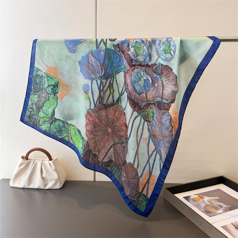 Spring and floral print silk 70cm square scarf shawl versatile high-end tie scarf neck kerchief women's scarf shawl