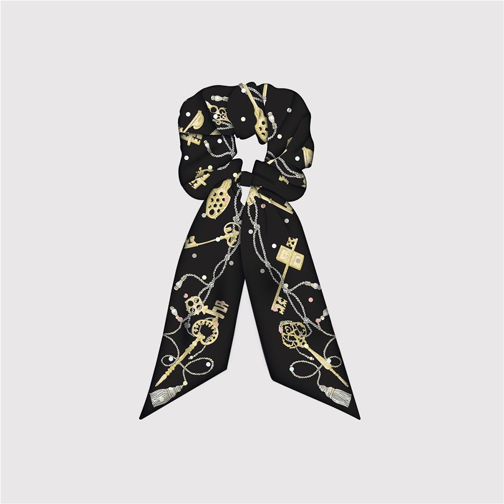 Большие резинки для волос из натурального шелка, резинки, завязки для волос, с принтом цепочки, эластичные резинки для волос, для хвостика, женские, элегантные, аксессуар для волос в виде шарфа
