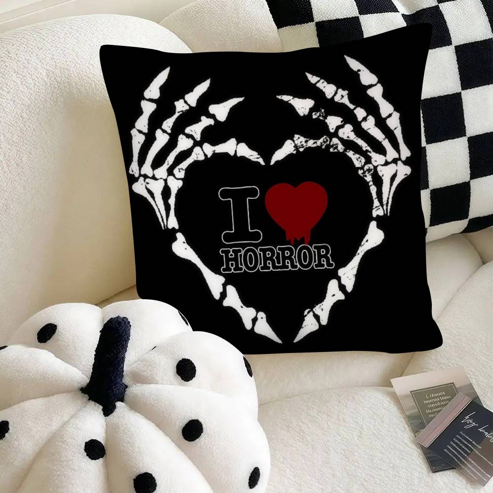 Creative I Love Horror Movie Pillow Case Fashion Square Pillowcase Bedroom Sofa Room Ins Decoration Leisure