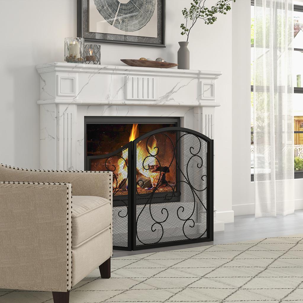 Fireplace Cover, Spark Guard, Vintage Design, 66 cm x 31 cm x 81 cm, Black