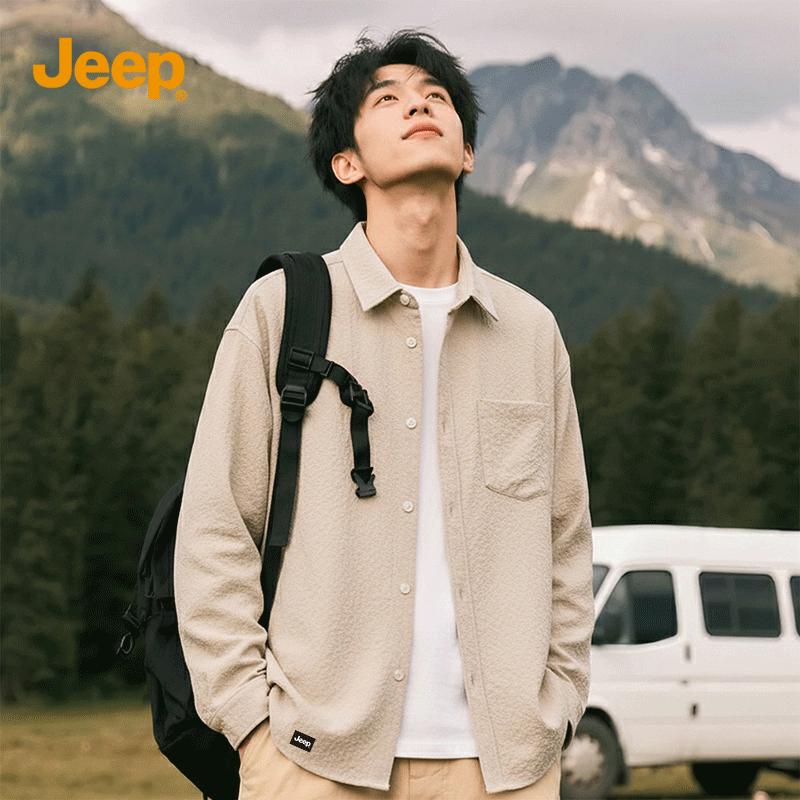JEEP Men's Textured Seersucker Casual Shirt