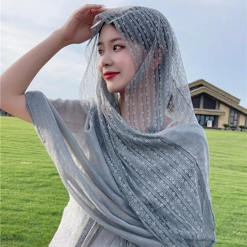 Шарф в стиле пэчворк с кружевом в корейском стиле - Женский весенне-осенний платок из хлопка и льна