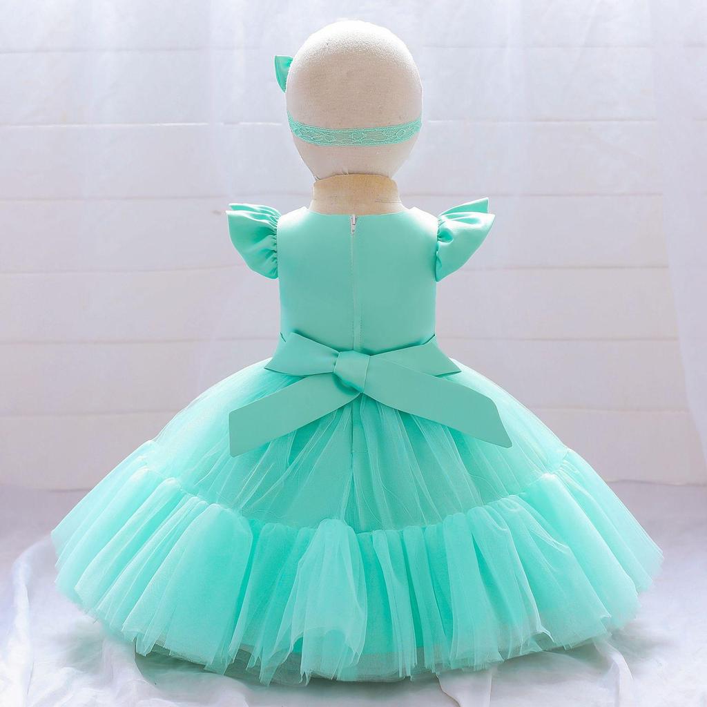 Платье принцессы Платье для маленьких девочек с бантом Платье для крещения для девочек Тюлевые платья для первого дня рождения Одежда для малышей Пышное платье невесты