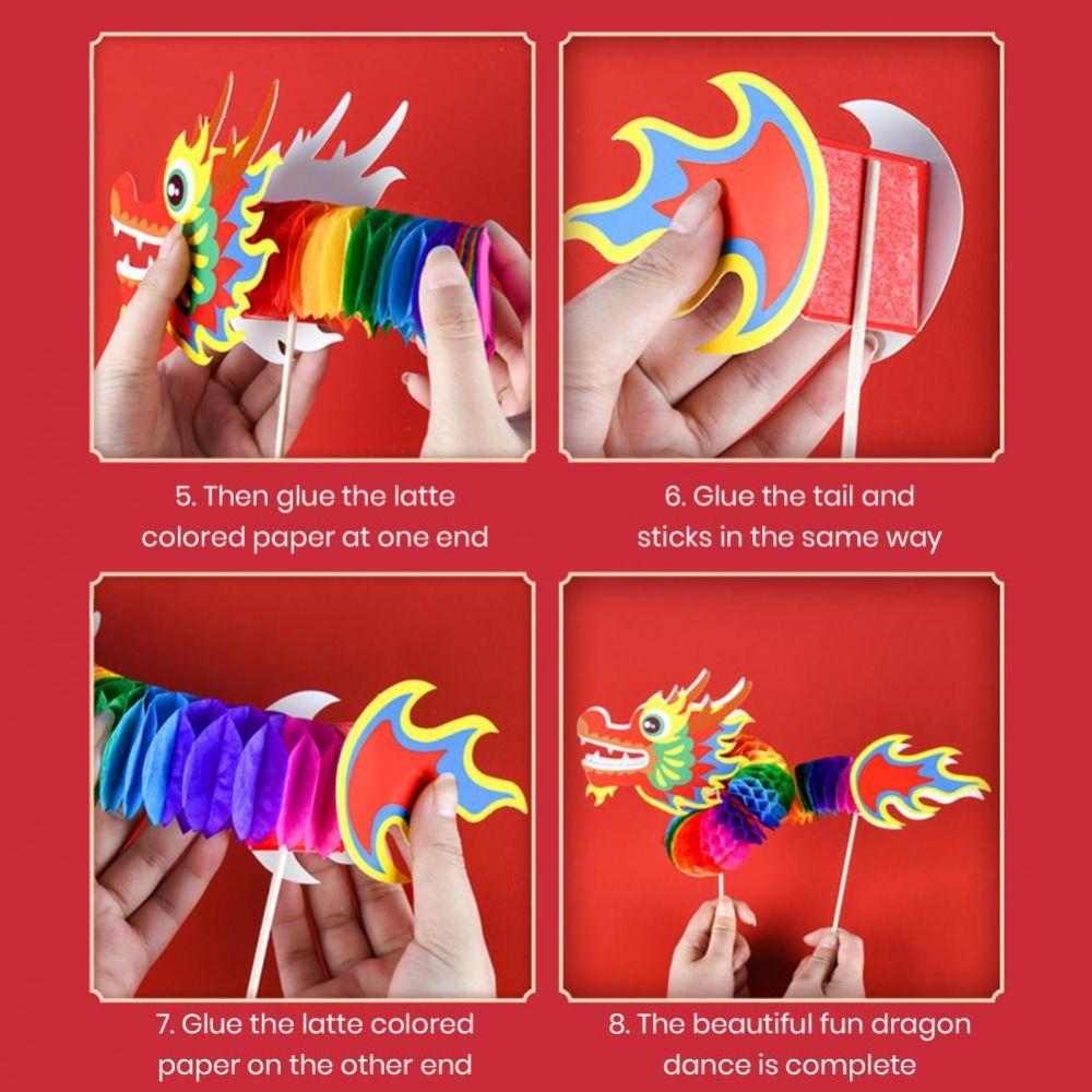 Zodiac Handheld Dragon Dance Craft Handmade Chinese Style Paper Dragon Lunar New Year