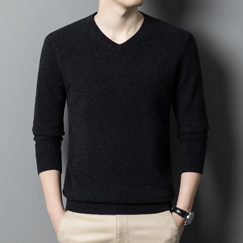Осенне-зимний мужской шерстяной свитер, модный пуловер с V-образным вырезом, шерстяной свитер для мужчин