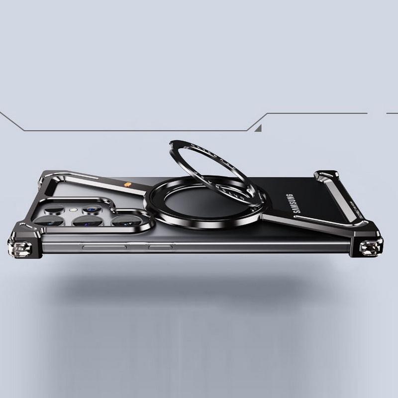 Магнитный чехол из алюминиевого сплава без оправы для Samsung S25 Ultra S24 Plus с вращающейся на 360 ° металлической подставкой для Magsafe Buffer Hard Cover