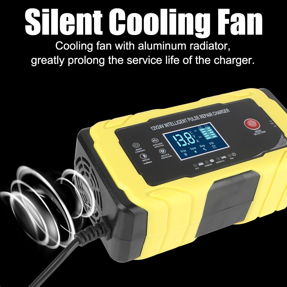 Зарядное устройство для аккумулятора автомобиля и мотоцикла, интеллектуальное импульсное быстрое зарядное устройство с цифровым ЖК-дисплеем, автоматический импульсный ремонт 12 В 12 А/24 В 6 А