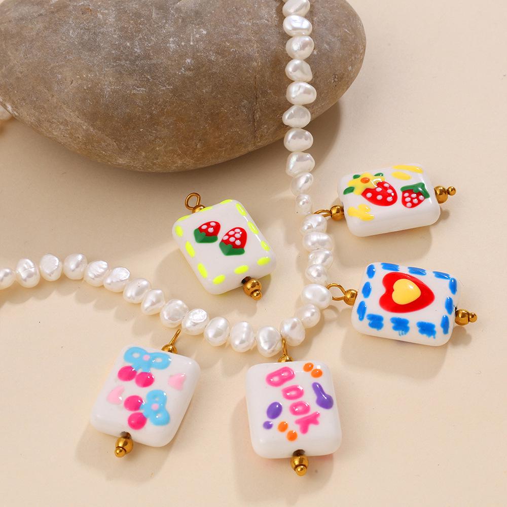 Soft Hand-Drawn Square Flower Bow Pendant - Cute DIY Jewelry