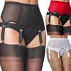 Women Goth Smooth Satin Garter Belt Black/White Suspender Belt With Six Straps For Thigh High Stockings Exotic Lingerie Clubwear