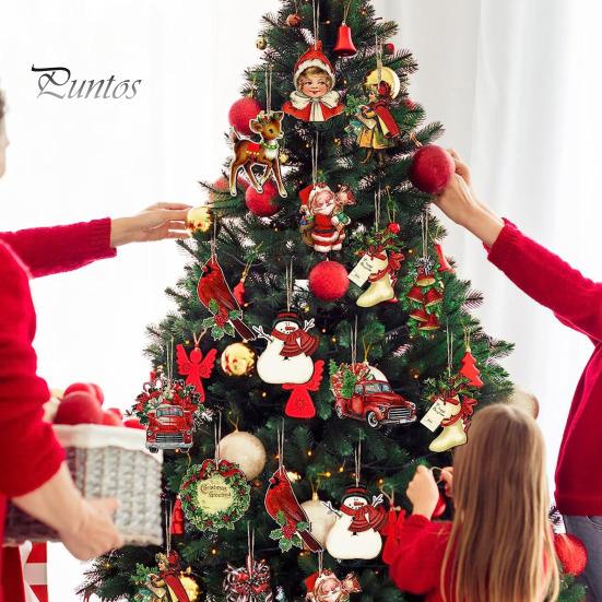 12/24 шт. Рождественские украшения, деревянные елочные подвесные украшения, праздничный чулок, автомобиль, Санта-олень, подвеска для домашних вечеринок