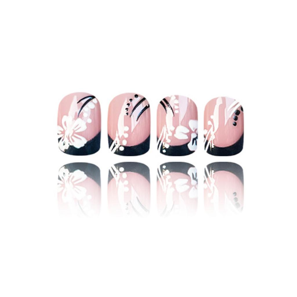 French Style Glossy Flower Nail Tips 24 Pieces Lightweight Comfortable Wear for Daily