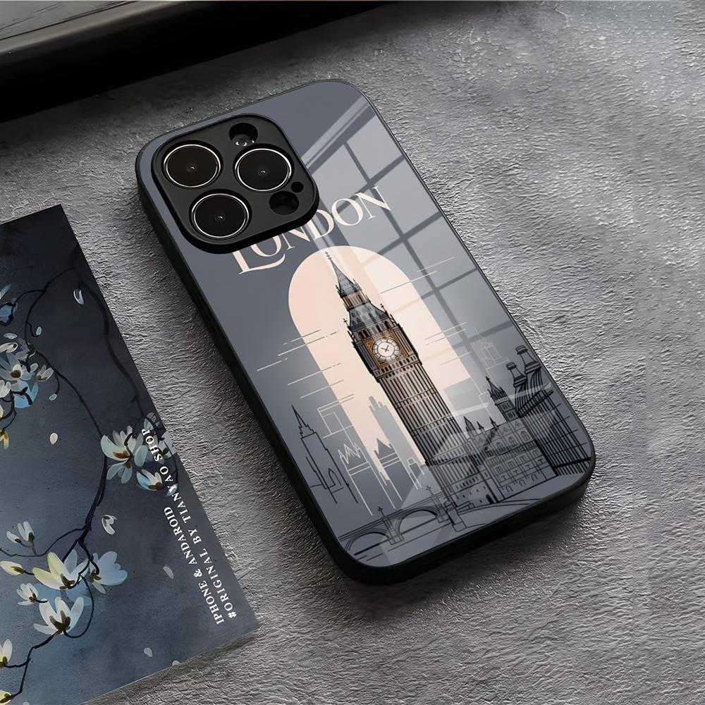 London Big Ben Phone Case For IPhone 17 Air 16 E Pro Max 15 14 13 Mini 12 Pro 11 Max Plus Black Glass Cover
