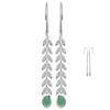 [Q0564] - Silver 'Boho' Earrings Green Aventurine Silver (rhodium Plated) - (ear of Wheat) 40x6 Mm