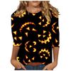 Женский осенний пуловер, модные повседневные футболки с круглым вырезом, 3D-принт на Хэллоуин, длинный рукав, тыквенная футболка для женщин