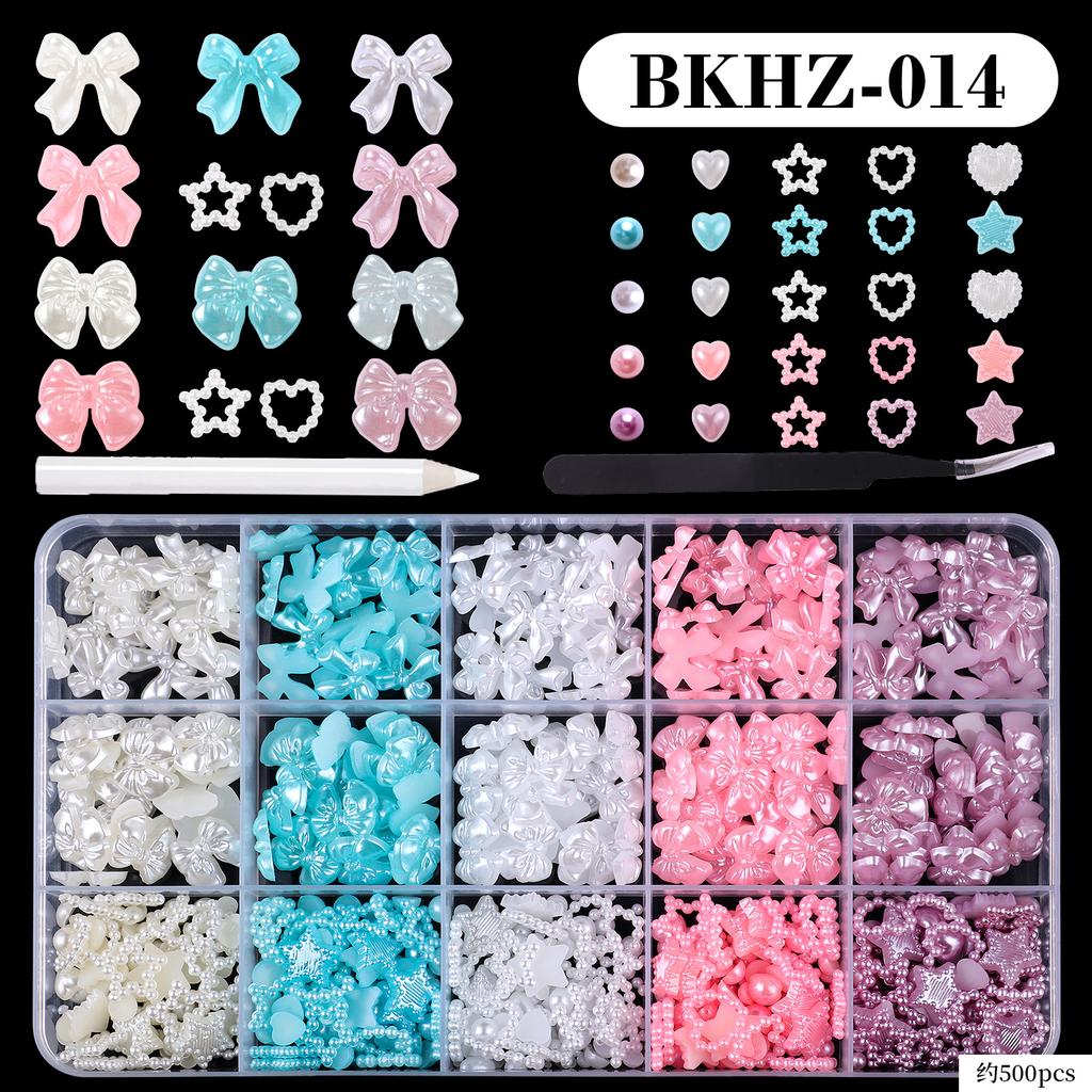 15Grids/box Mixed Resin Bowknot Nail Art Decorations 3D Acrylic Charms Kawaii Colorful Bow Rhinestone DIY Manicure Tools Parts
