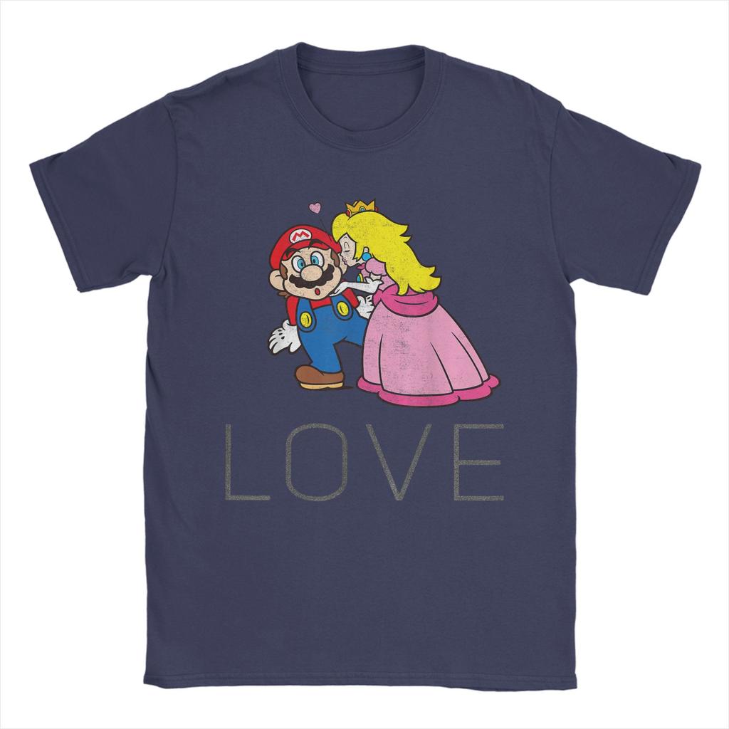 Унисекс Футболка Super Marios Принцесса Пич Поцелуй Любовь Хлопок Топы Винтажная С Коротким Рукавом Круглый Вырез Футболка Большого Размера Футболка